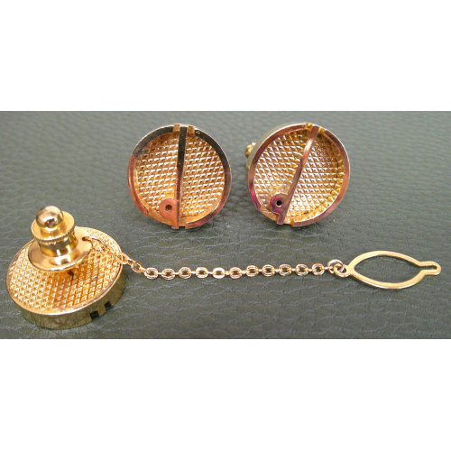 Dunhill Circular Tie Pin and Cufflinks Gold Tone