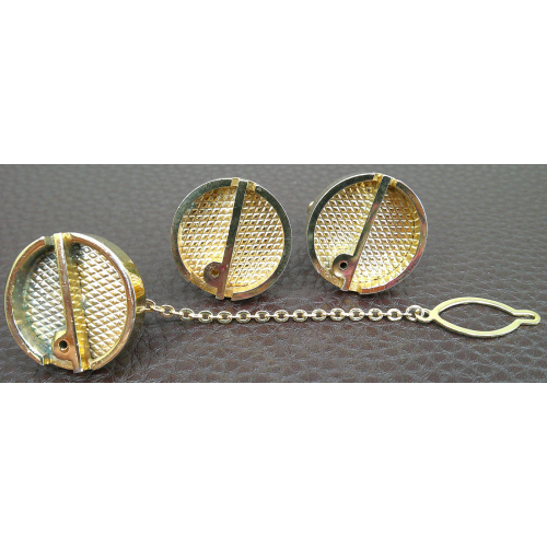 Dunhill Circular Tie Pin and Cufflinks Gold Tone