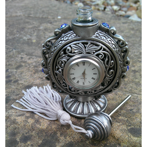 Vintage Clock and Blue Stone Perfume Scent Bottle