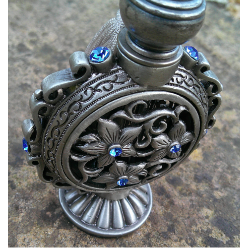 Vintage Clock and Blue Stone Perfume Scent Bottle