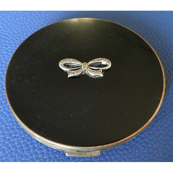 Art Deco Black (Stratton) Compact with Sparkling Bow