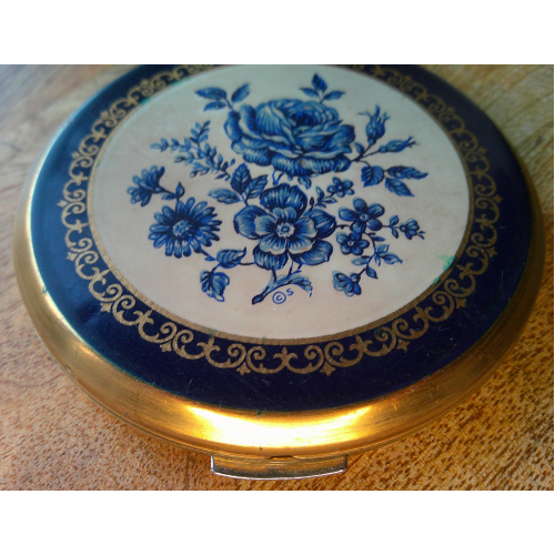 A Rare Vintage Stratton Blue Rose Compact