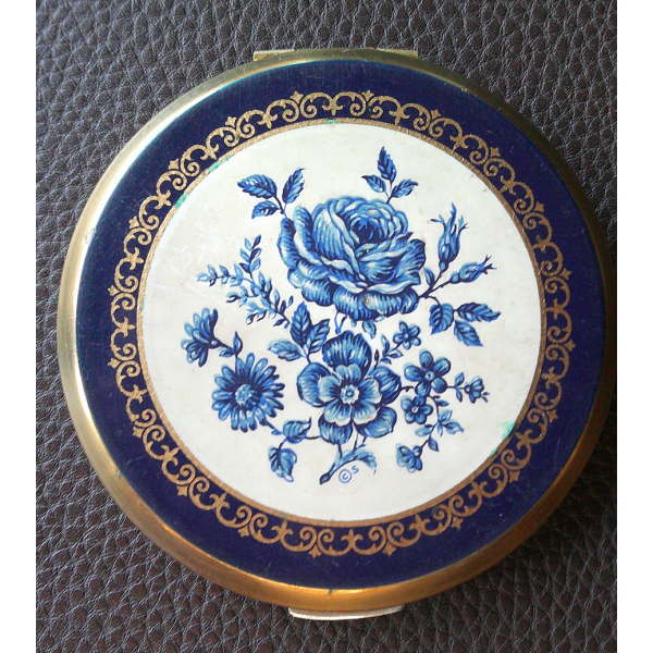 A Rare Vintage Stratton Blue Rose Compact