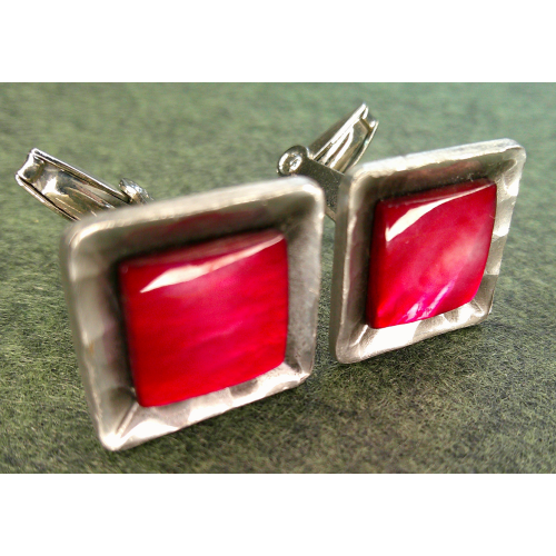 Vintage Pewter and Red Cufflinks