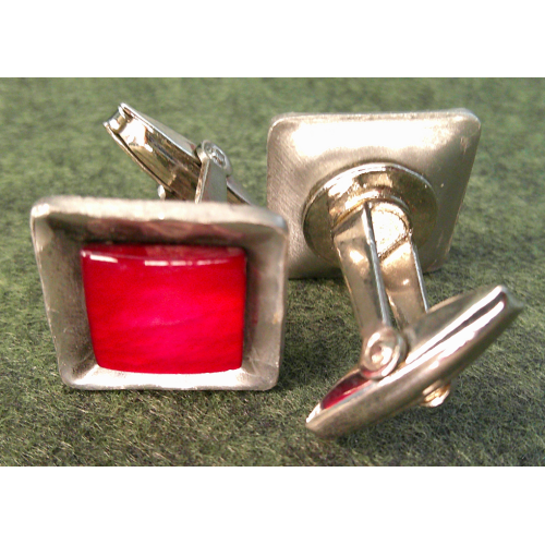 Vintage Pewter and Red Cufflinks