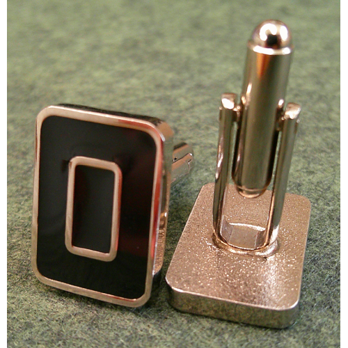 Vintage Silver Tome and Black Enamel Cufflinks