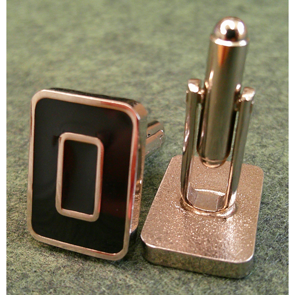 Vintage Silver Tome and Black Enamel Cufflinks