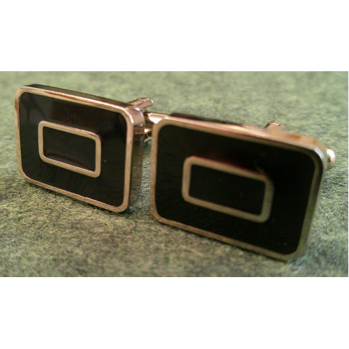 Vintage Silver Tome and Black Enamel Cufflinks