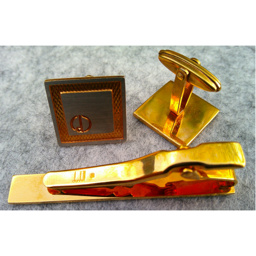 Dunhill Gold and Sliver Tone Tie Clip and Cufflink Set