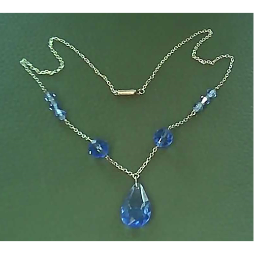 Vintage Blue Crystal Tear Drop Necklace