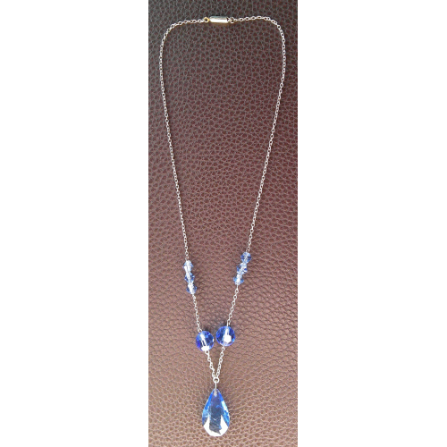 Vintage Blue Crystal Tear Drop Necklace