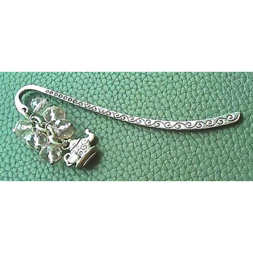 Vintage Teapot and Pink Stones Bookmark