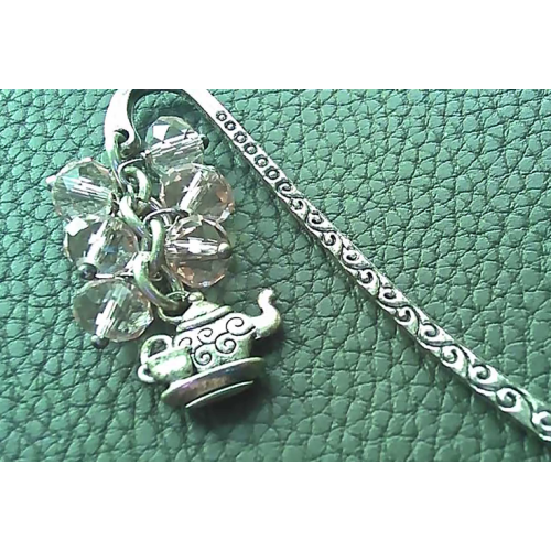 Vintage Teapot and Pink Stones Bookmark